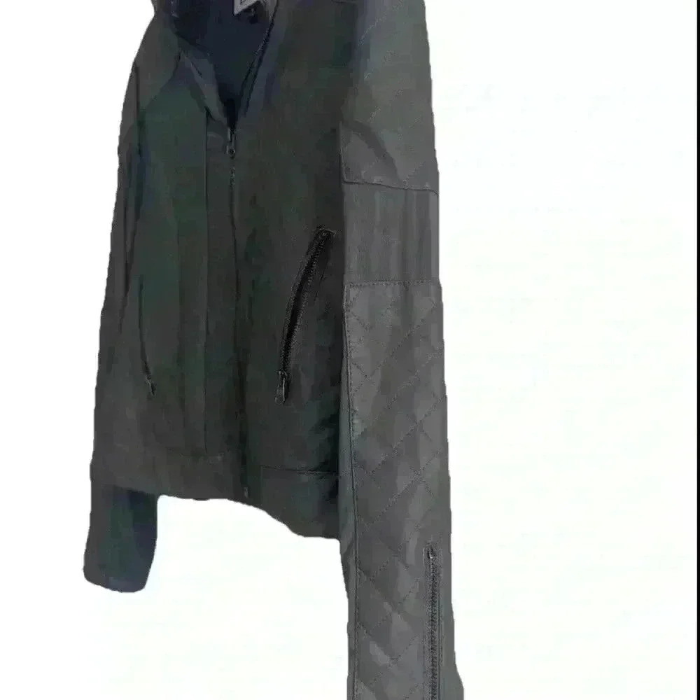 BKE Moto Jacket Faux Leather Dark Gray Lace Mesh Full Zip Pockets Size Medium - Picture 4 of 4